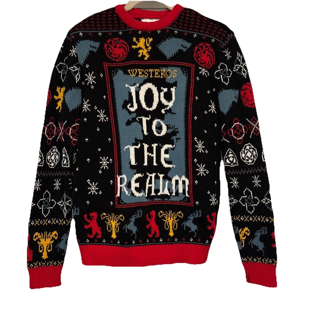 Game Of Thrones Ugly Christmas Sweater Black Westeros Joy To The Realm Sz Medium